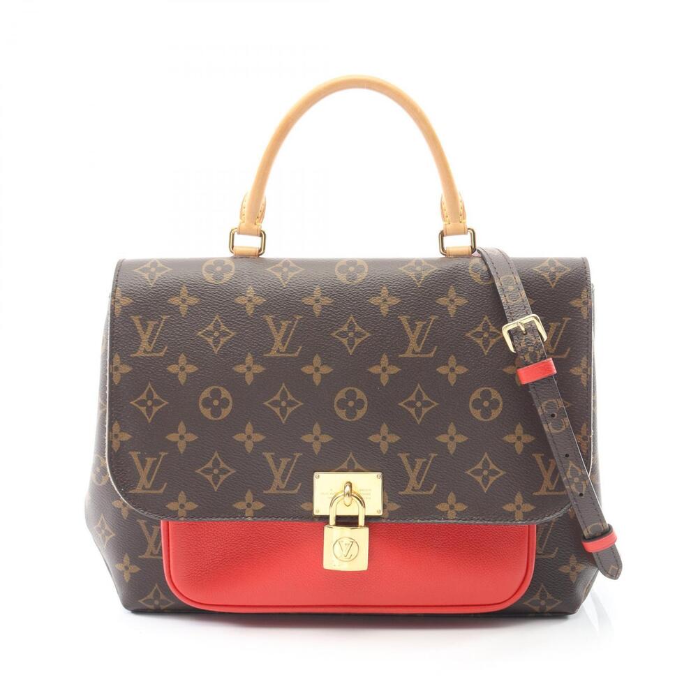 Louis Vuitton Marignan Monogram Top Bag Canvas Leather Coquelicot Red Brown